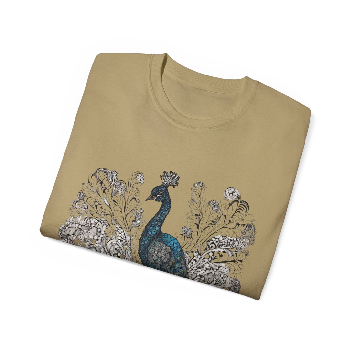 Unisex Cotton Tee| Peacock| Art| Front print| Zentangle art