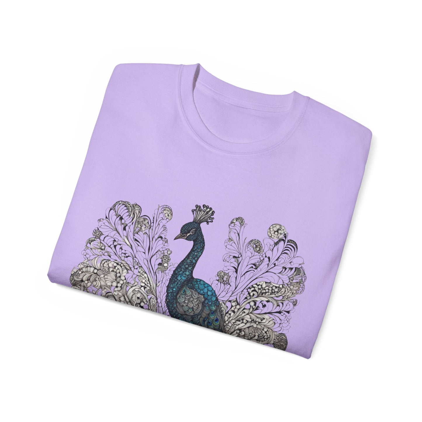 Unisex Cotton Tee| Peacock| Art| Front print| Zentangle art