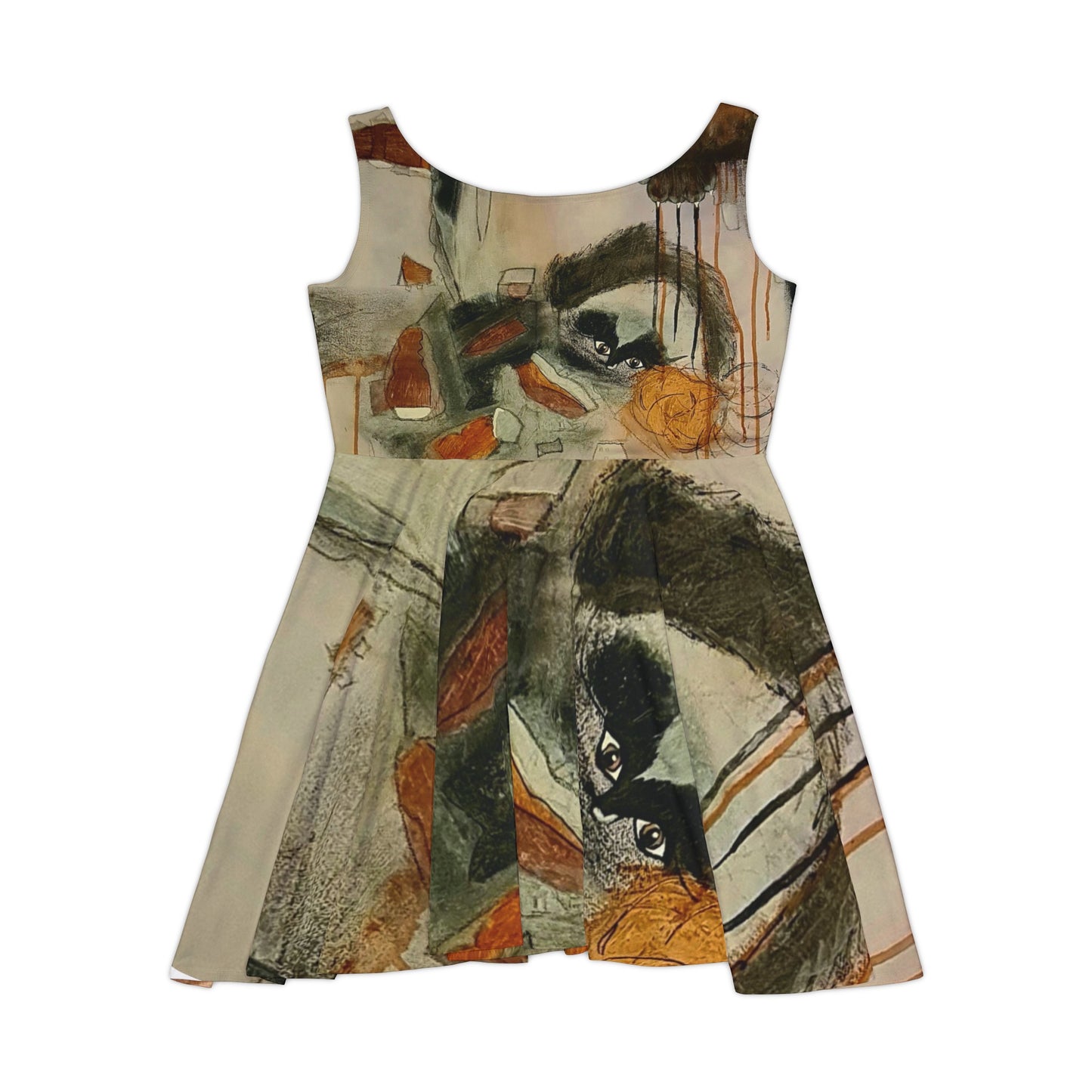 Women's Skater Dress, Cute Abstract Cat Dress Cat lover Clothing - Alternative Fashion