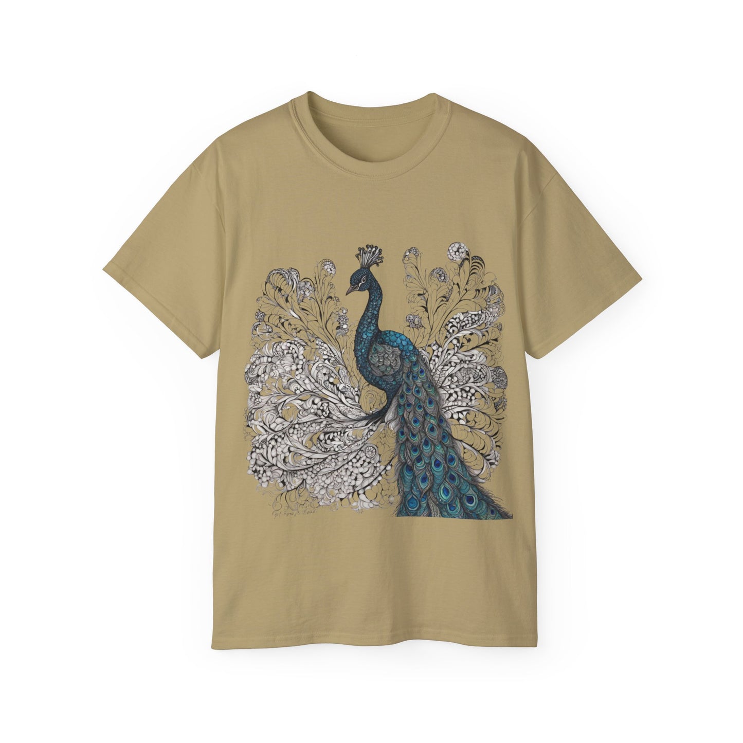 Unisex Cotton Tee| Peacock| Art| Front print| Zentangle art