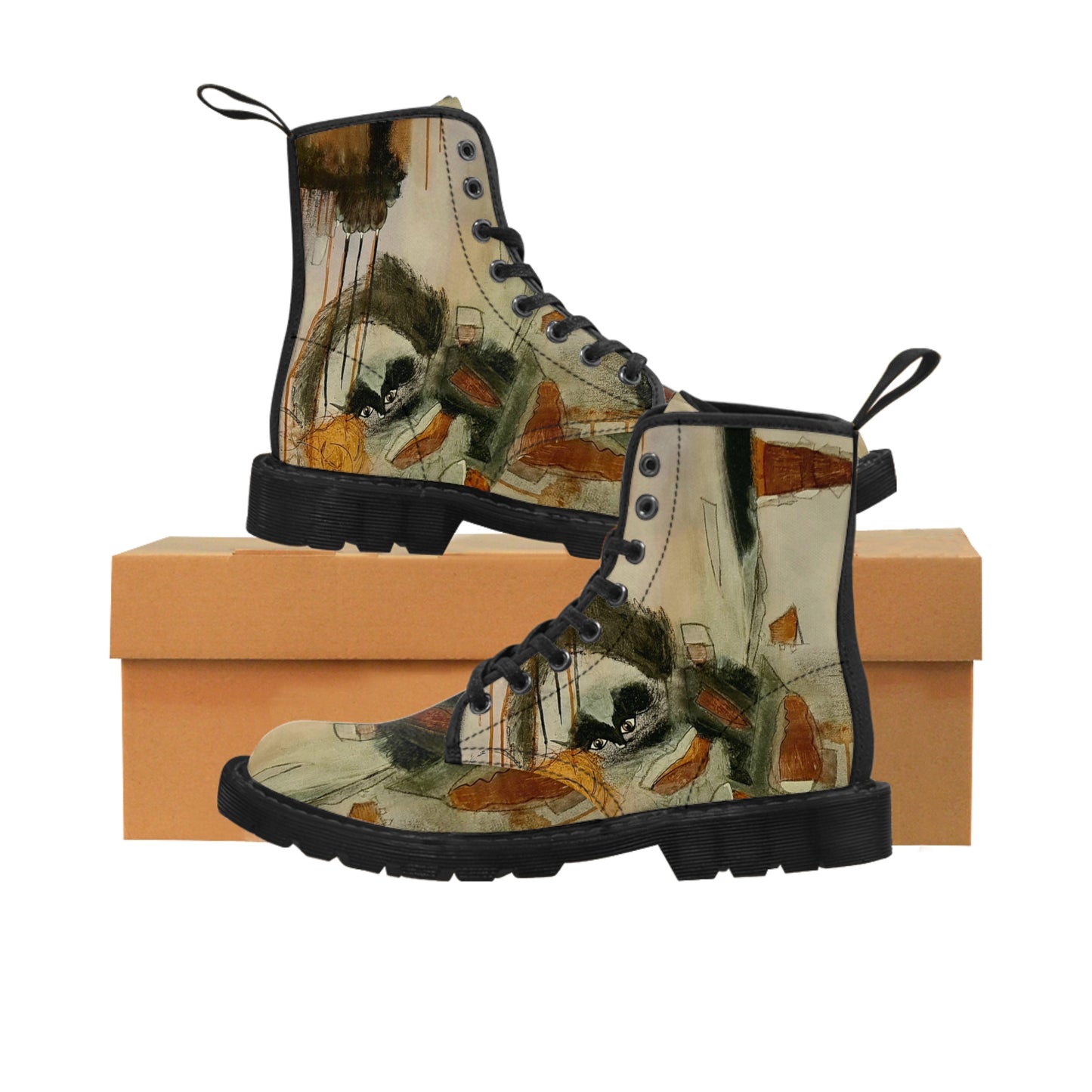 Women's Canvas Boots,- Flamengoblue Art Canvas Boots, Unique Funky boots, Original Art Boots, Artsy Style Boots, Best gift