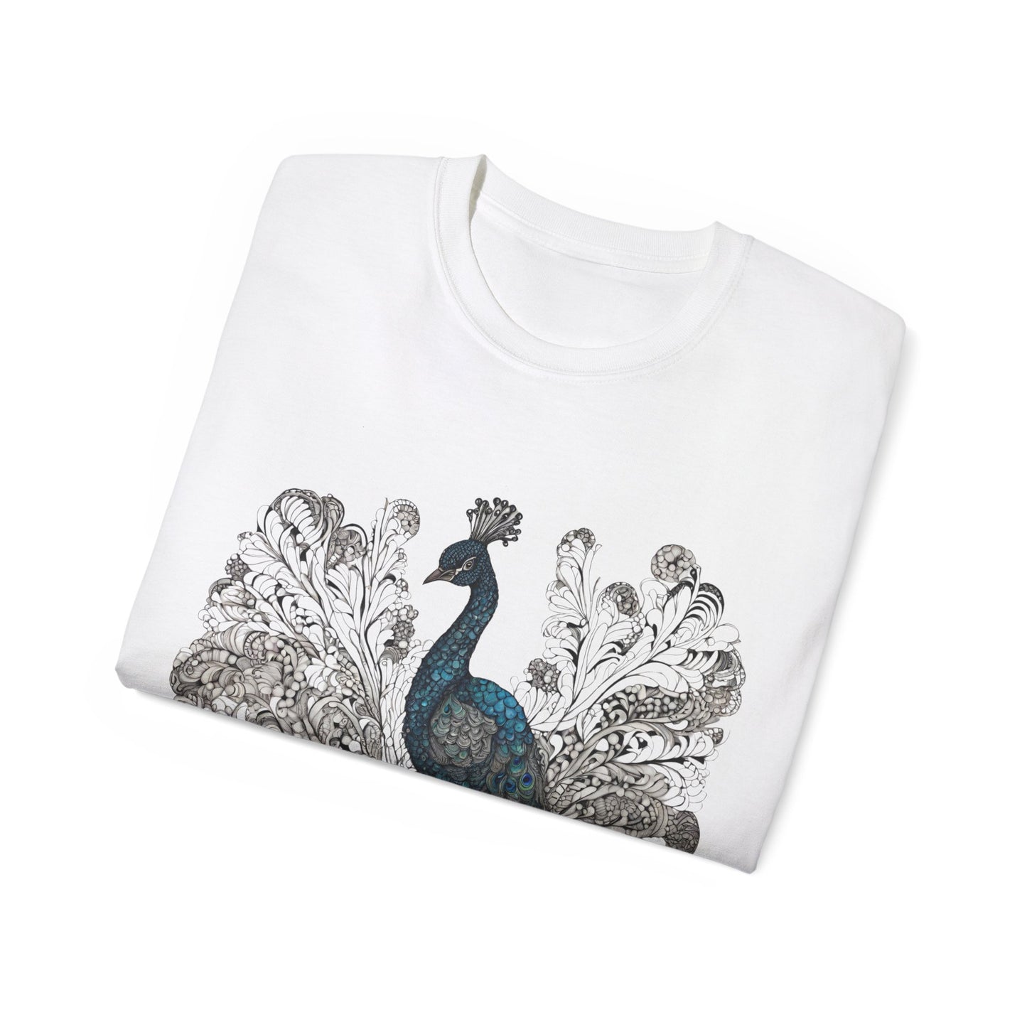 Unisex Cotton Tee| Peacock| Art| Front print| Zentangle art