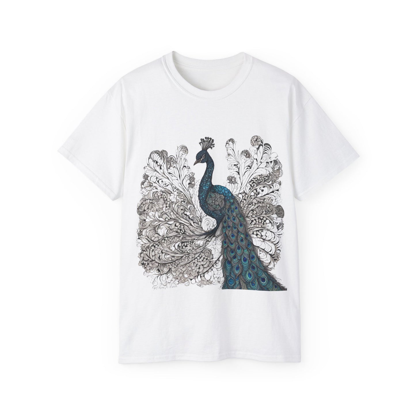 Unisex Cotton Tee| Peacock| Art| Front print| Zentangle art