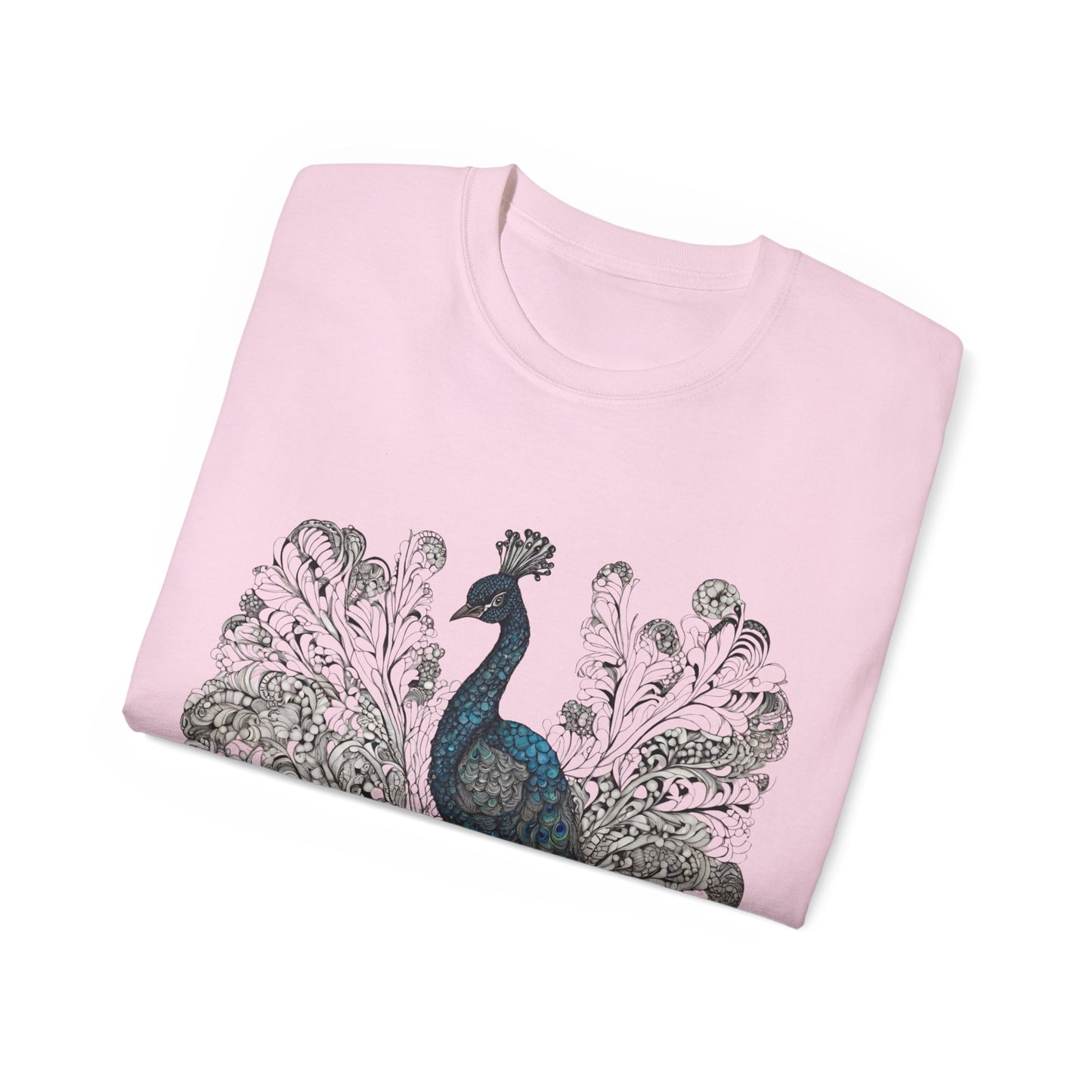 Unisex Cotton Tee| Peacock| Art| Front print| Zentangle art