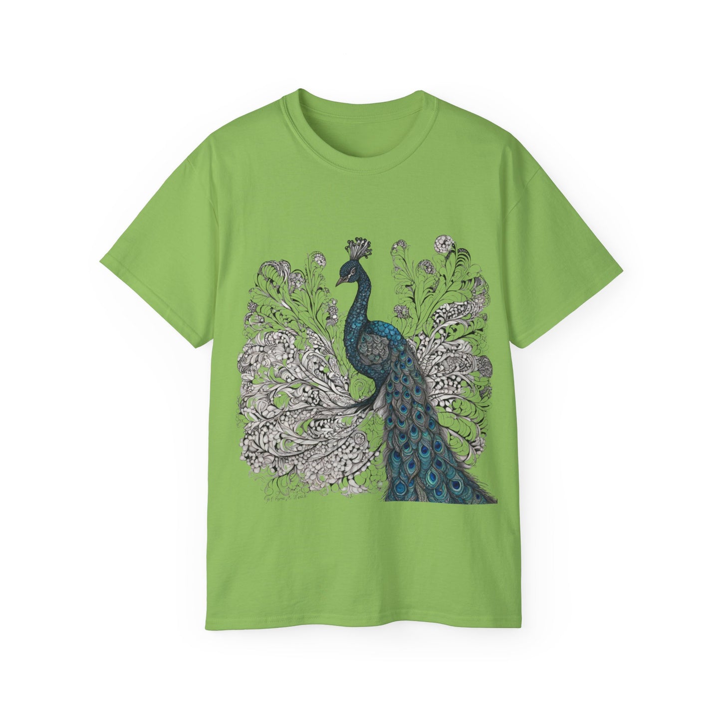 Unisex Cotton Tee| Peacock| Art| Front print| Zentangle art