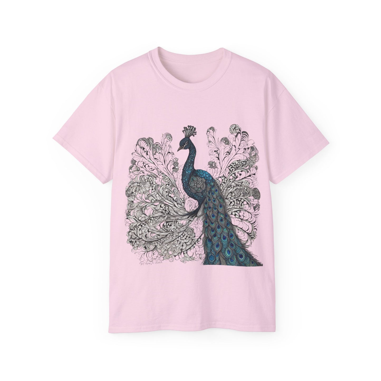 Unisex Cotton Tee| Peacock| Art| Front print| Zentangle art