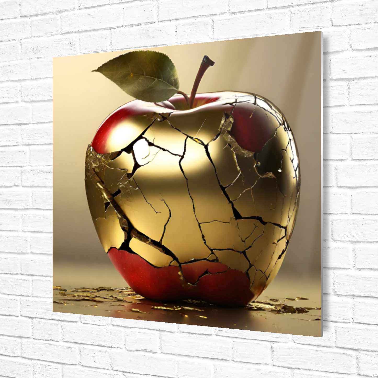 Metal wall art- Golden Spoiled apple- Original Abstract print 375x375 mm