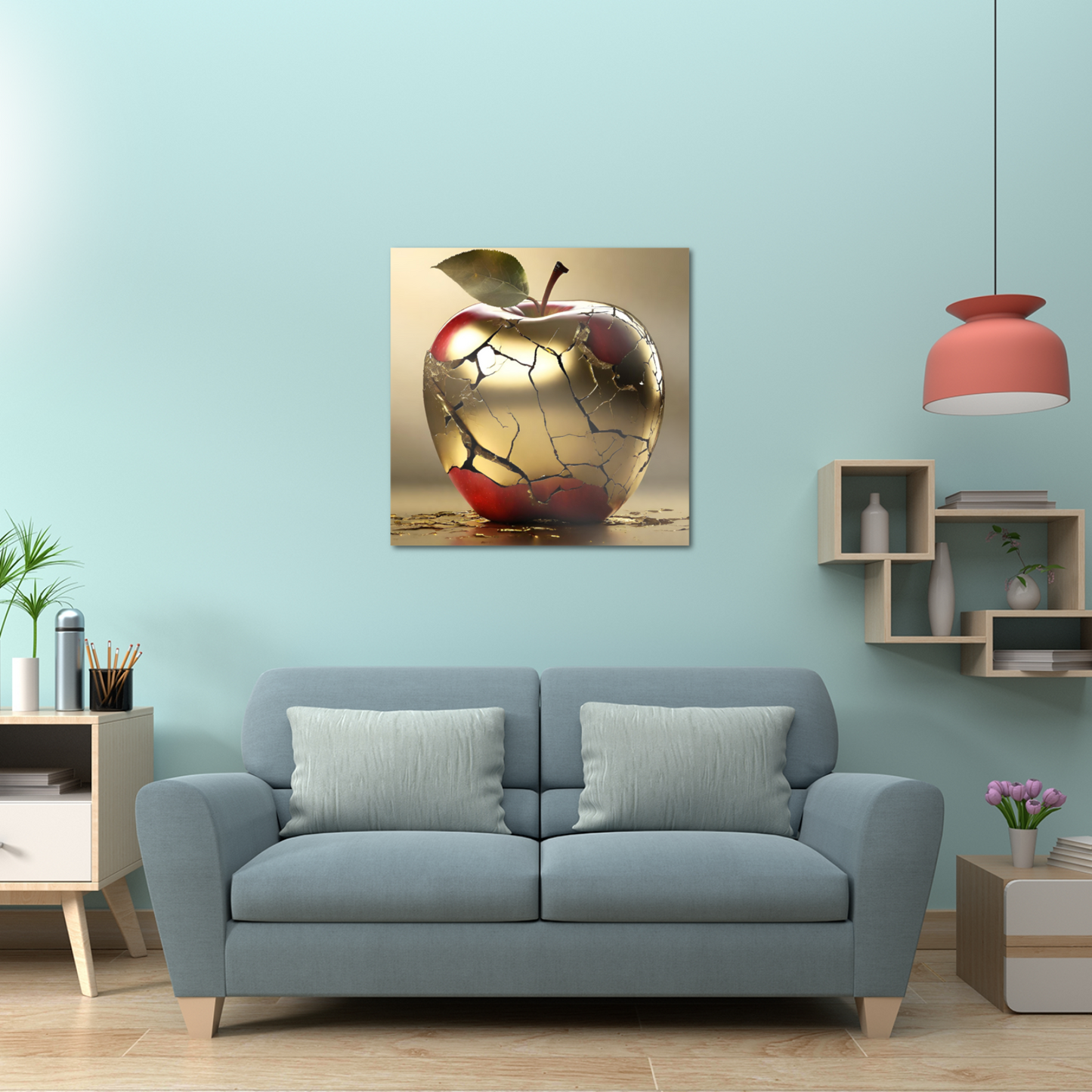 Metal wall art- Golden Spoiled apple- Original Abstract print 375x375 mm
