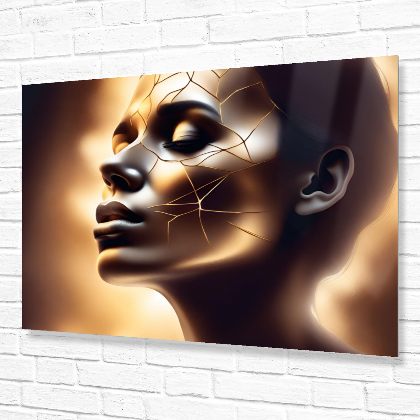 Metal Wall Art-Golden Girl face-Original abstract print 750x560 mm