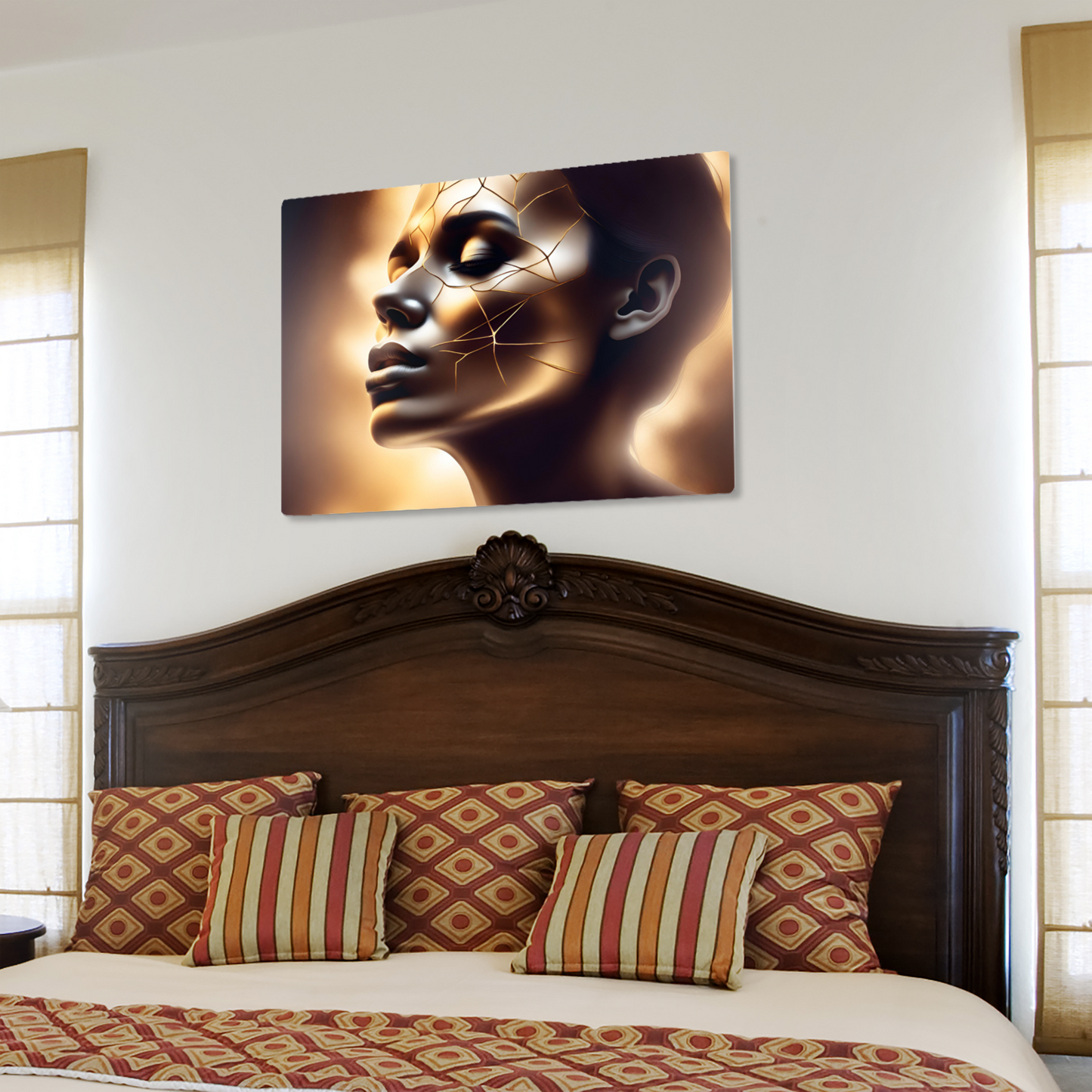 Metal Wall Art-Golden Girl face-Original abstract print 750x560 mm