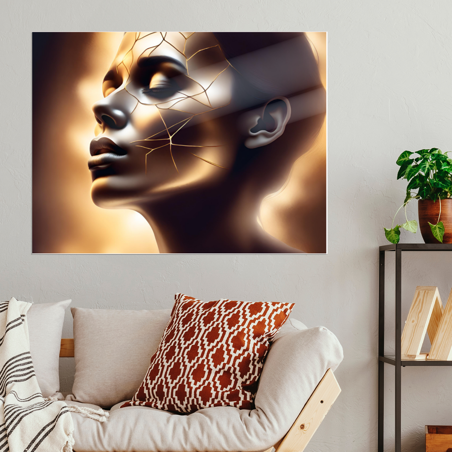 Metal Wall Art-Golden Girl face-Original abstract print 750x560 mm