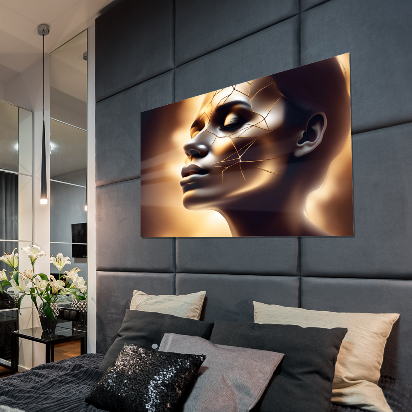 Metal Wall Art-Golden Girl face-Original abstract print 750x560 mm