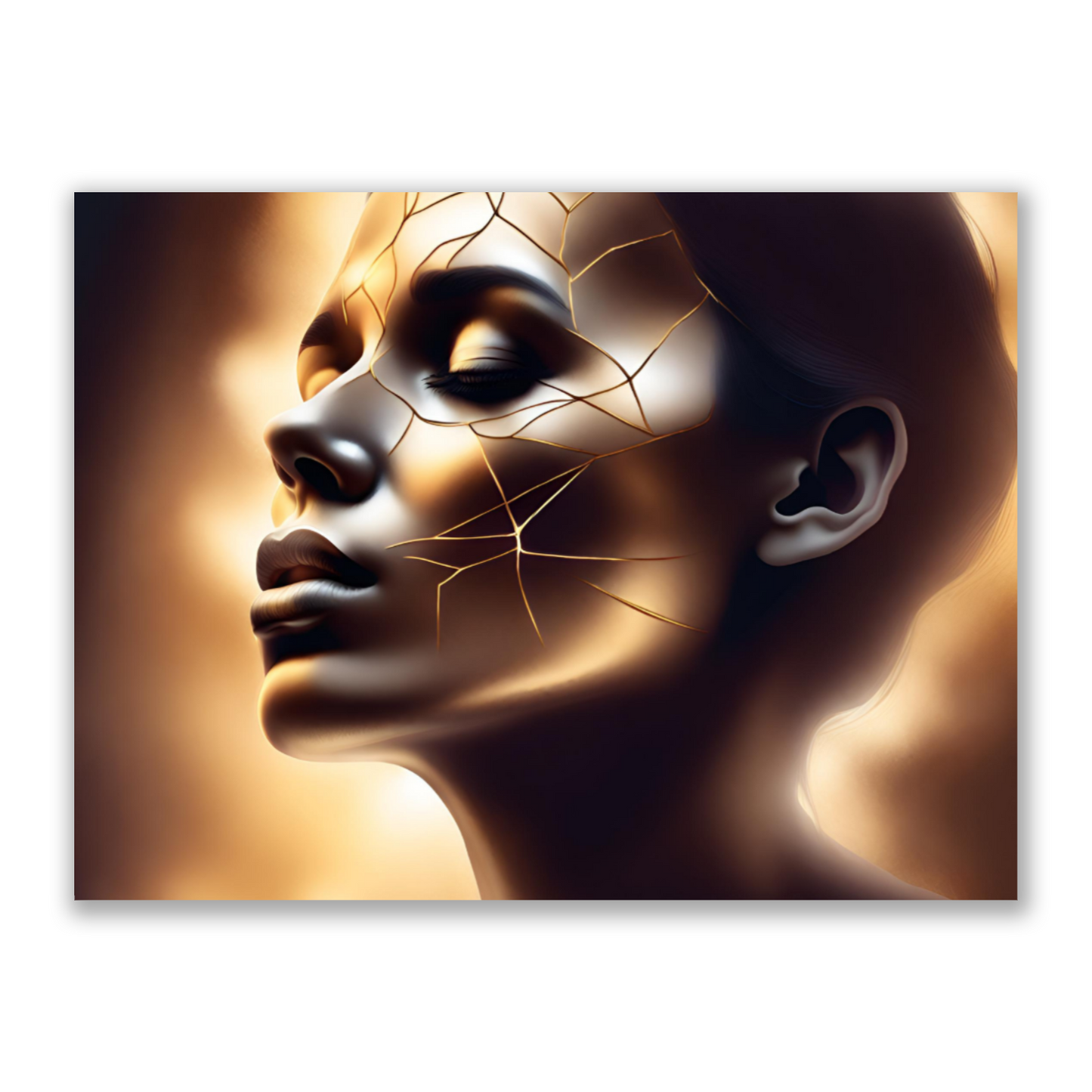 Metal Wall Art-Golden Girl face-Original abstract print 750x560 mm