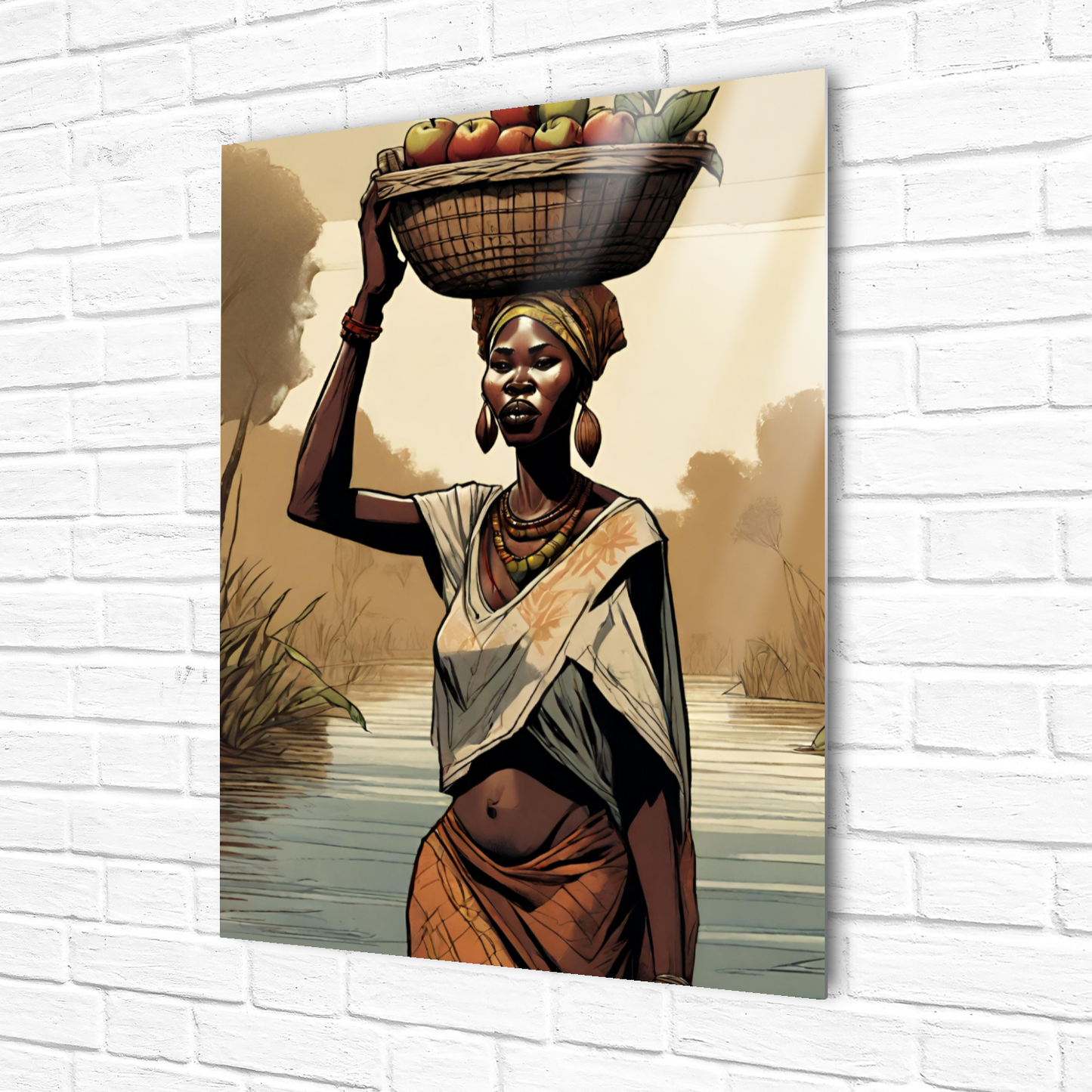 Metal Wall Art-Woman with apple basket- original modern print 500x375 mm