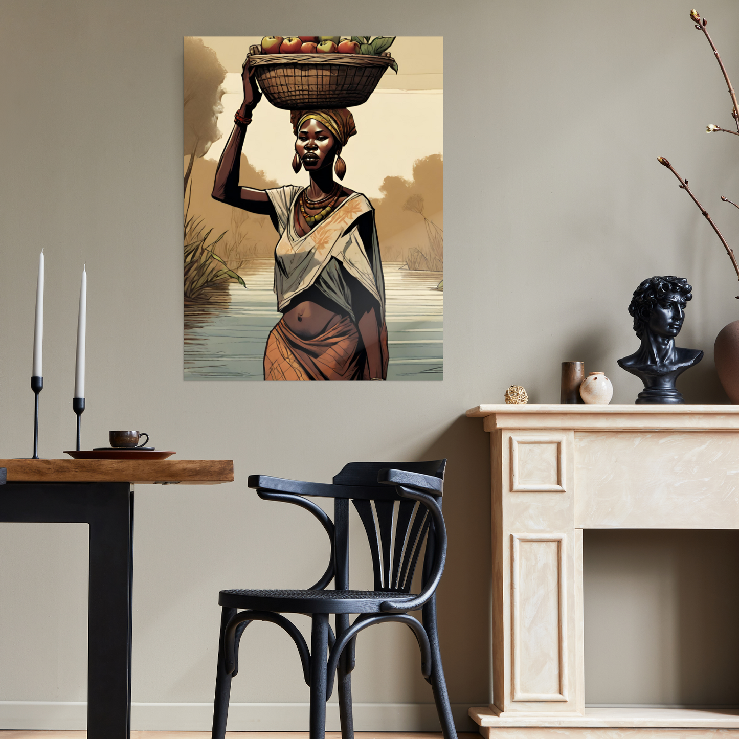 Metal Wall Art-Woman with apple basket- original modern print 500x375 mm