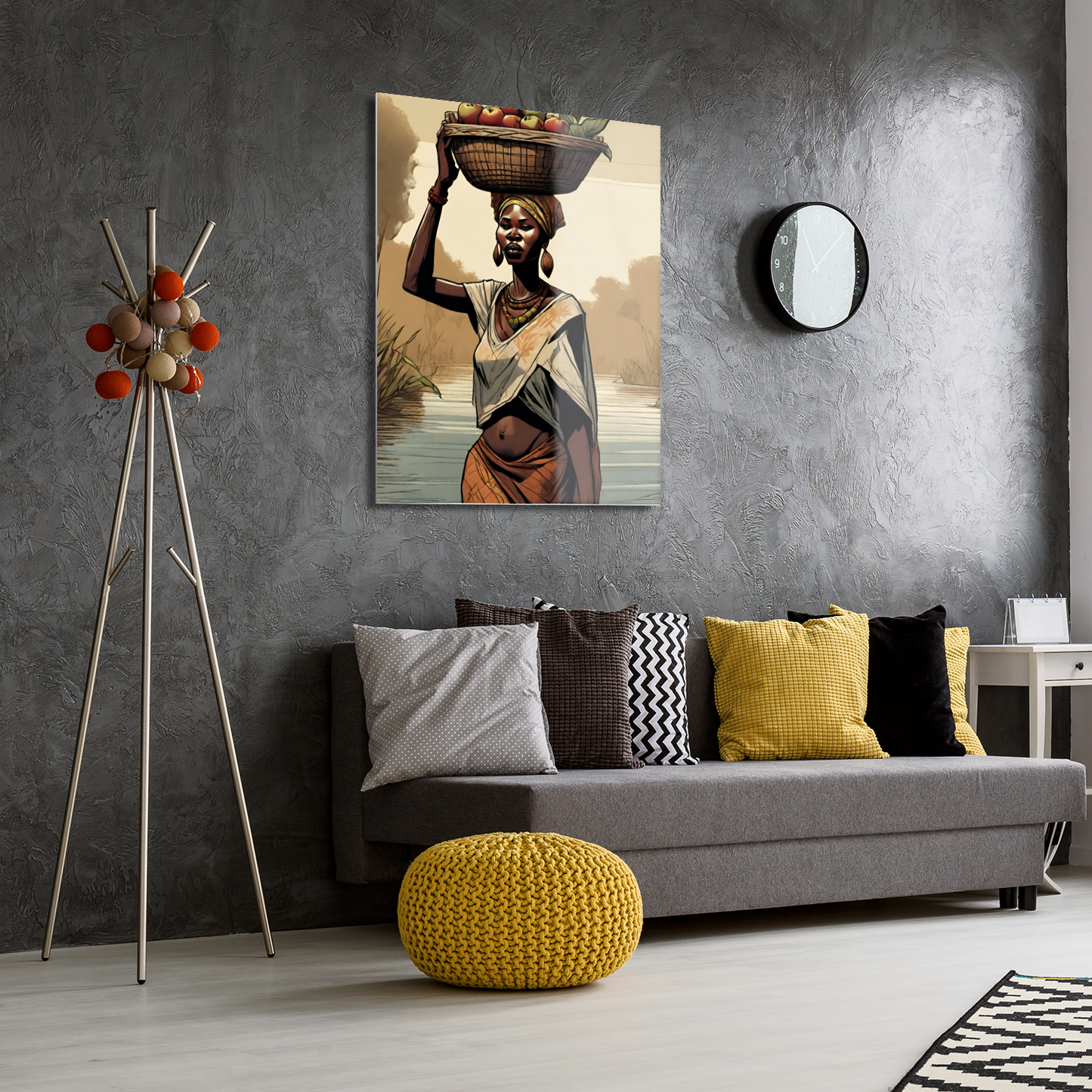 Metal Wall Art-Woman with apple basket- original modern print 500x375 mm