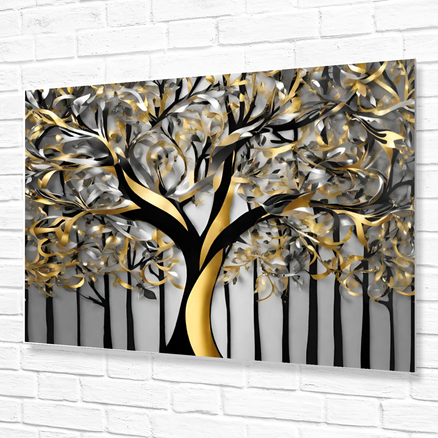 Metal Wall Art-Golden Tree-original abstract print- landscape orientation