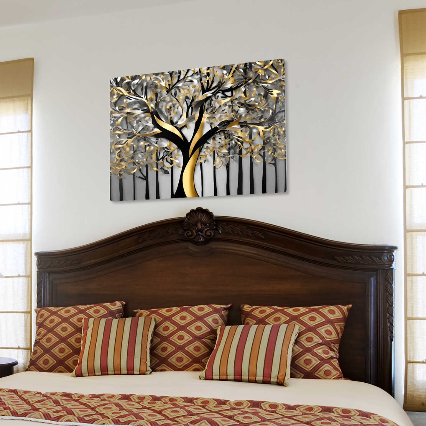 Metal Wall Art-Golden Tree-original abstract print- landscape orientation
