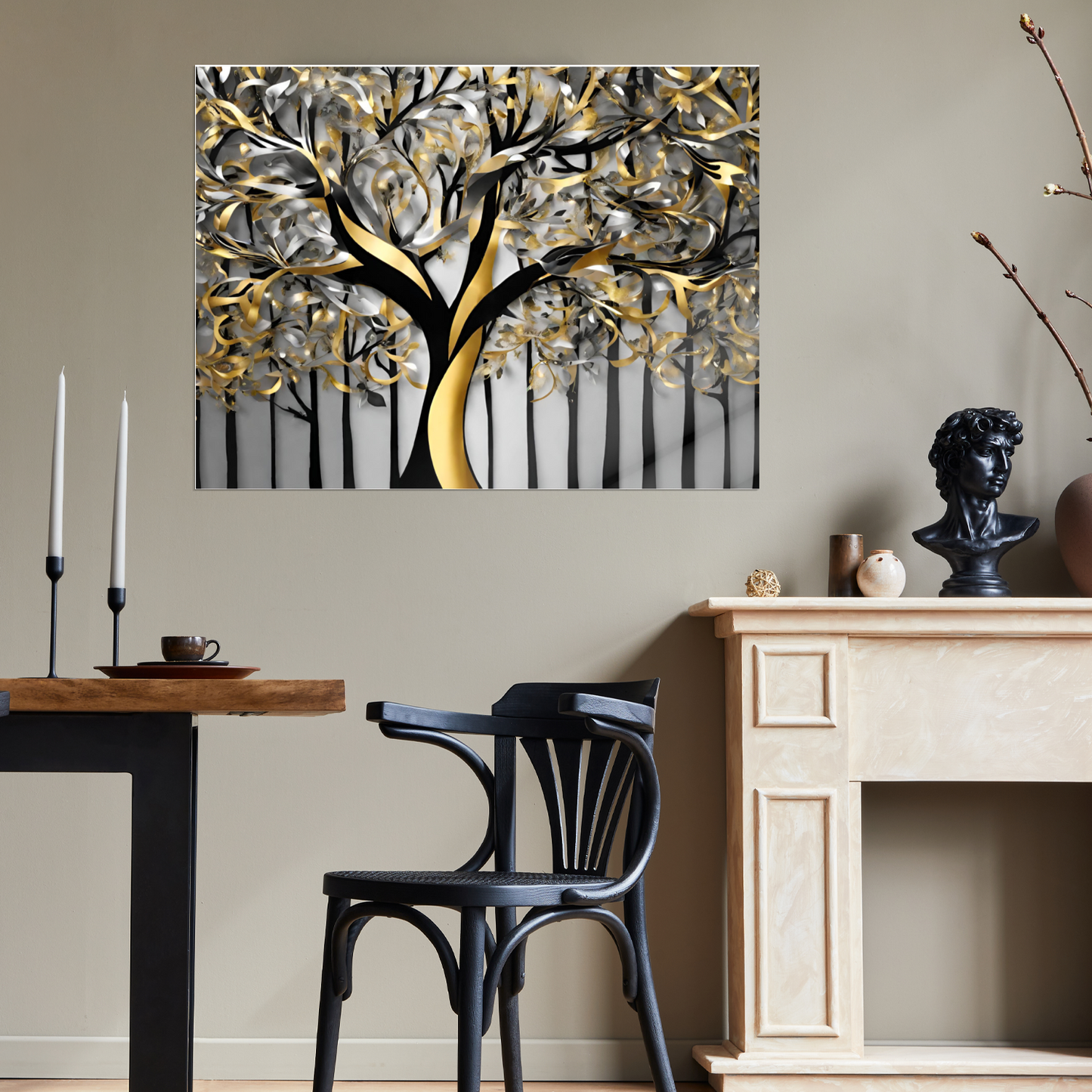 Metal Wall Art-Golden Tree-original abstract print- landscape orientation