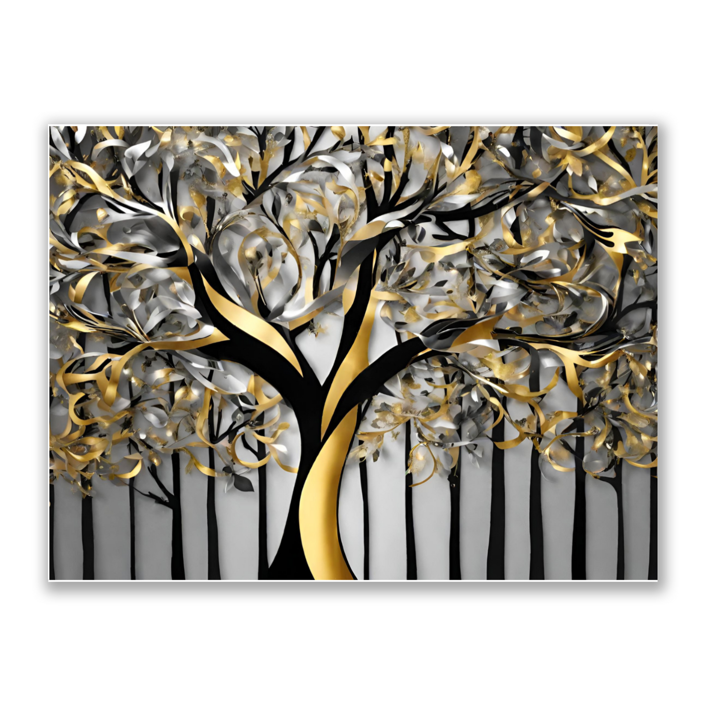 Metal Wall Art-Golden Tree-original abstract print- landscape orientation
