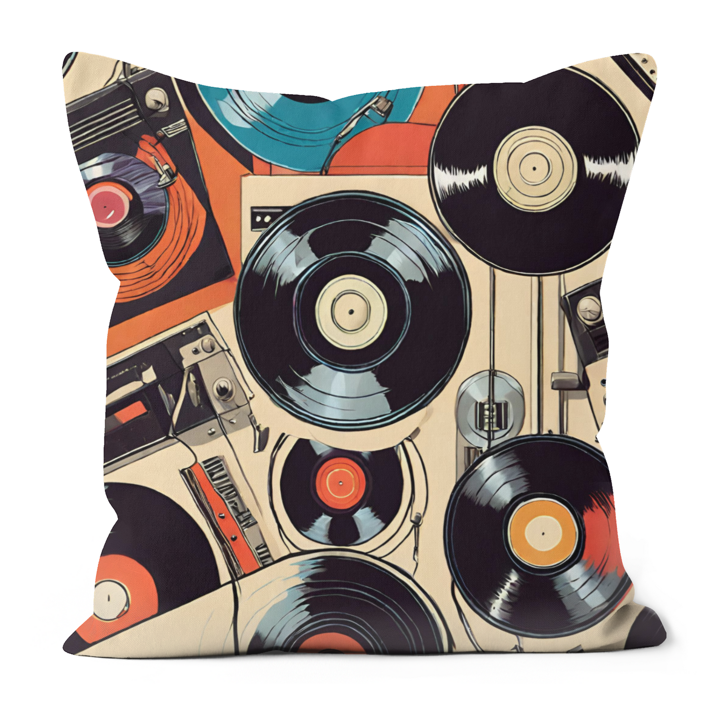 Plump Filled Cushion-Old vinyls design- Original abstract- 45x45 cm- double sided- Upholstery