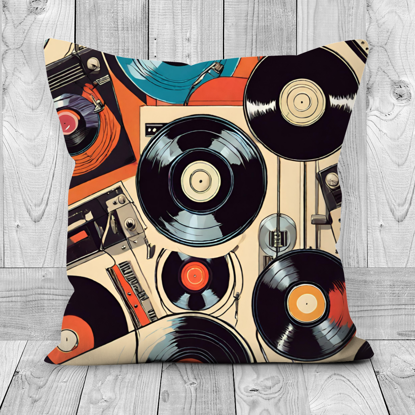 Plump Filled Cushion-Old vinyls design- Original abstract- 45x45 cm- double sided- Upholstery