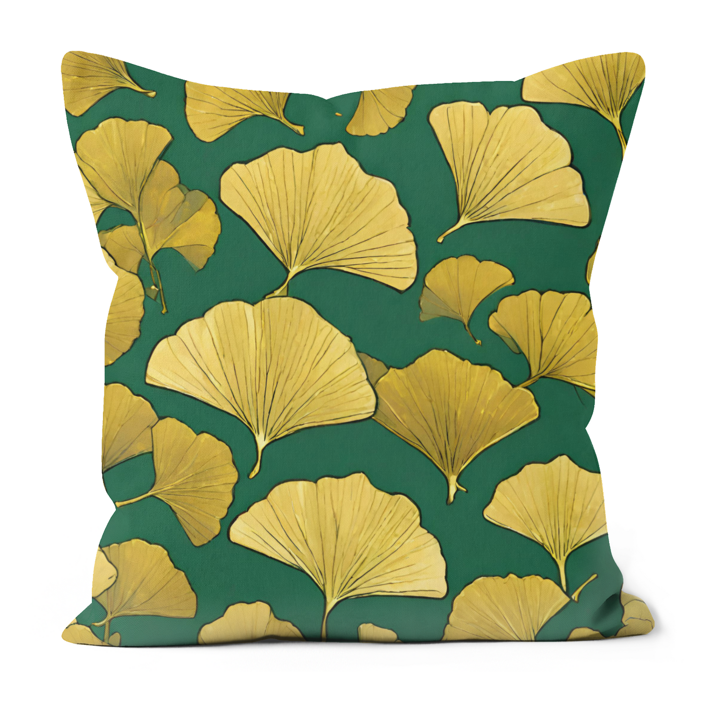 Plump Filled Cushion-Gold Ginkgo design- Original abstract- 45x45 cm- double sided- Upholstery