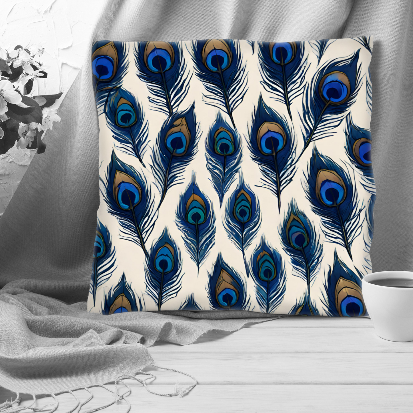 Plump Filled Cushion -Feathers pattern design- size options- Original abstract design
