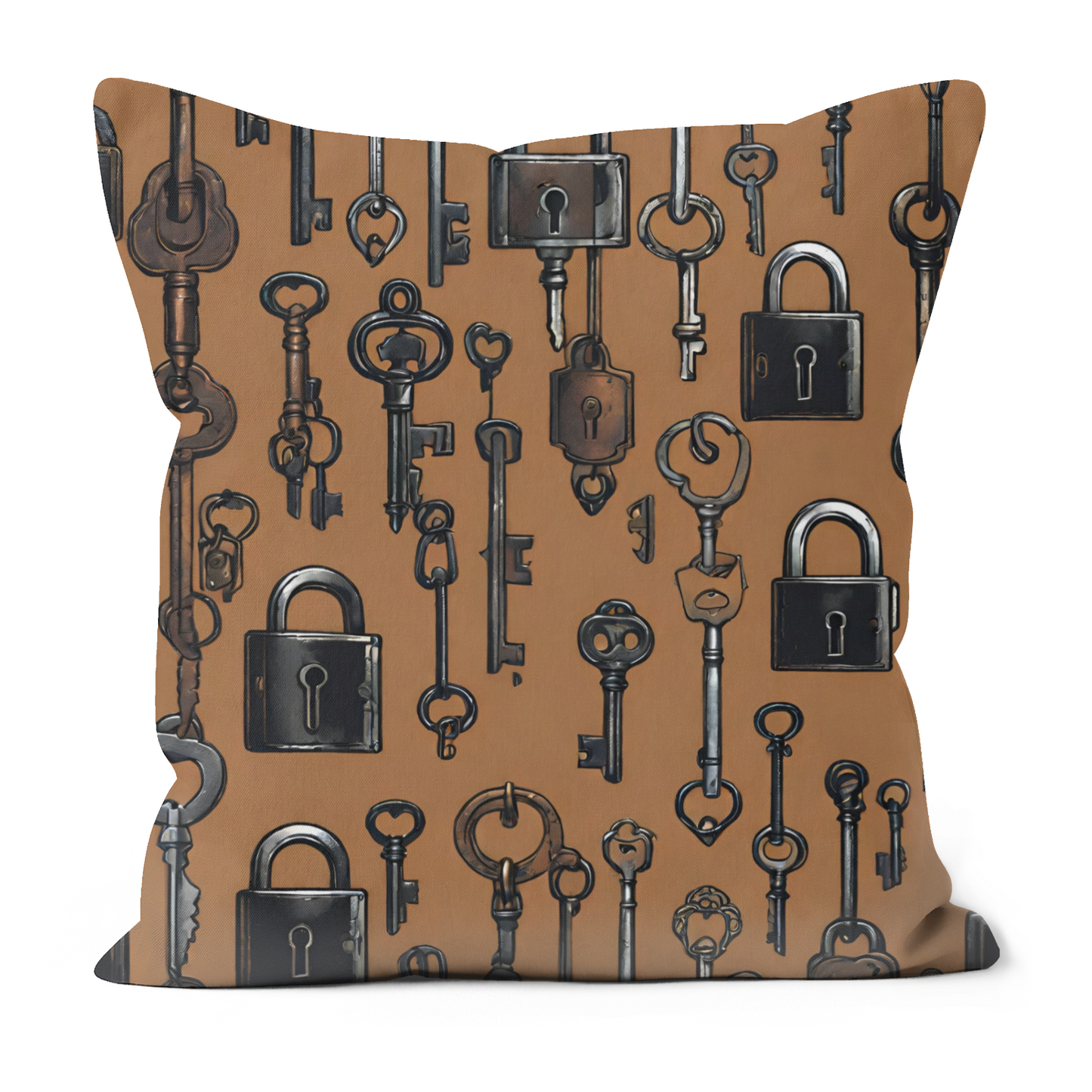 Plump Filled Cushion -Rusty Keys pattern design- size options- Original abstract design