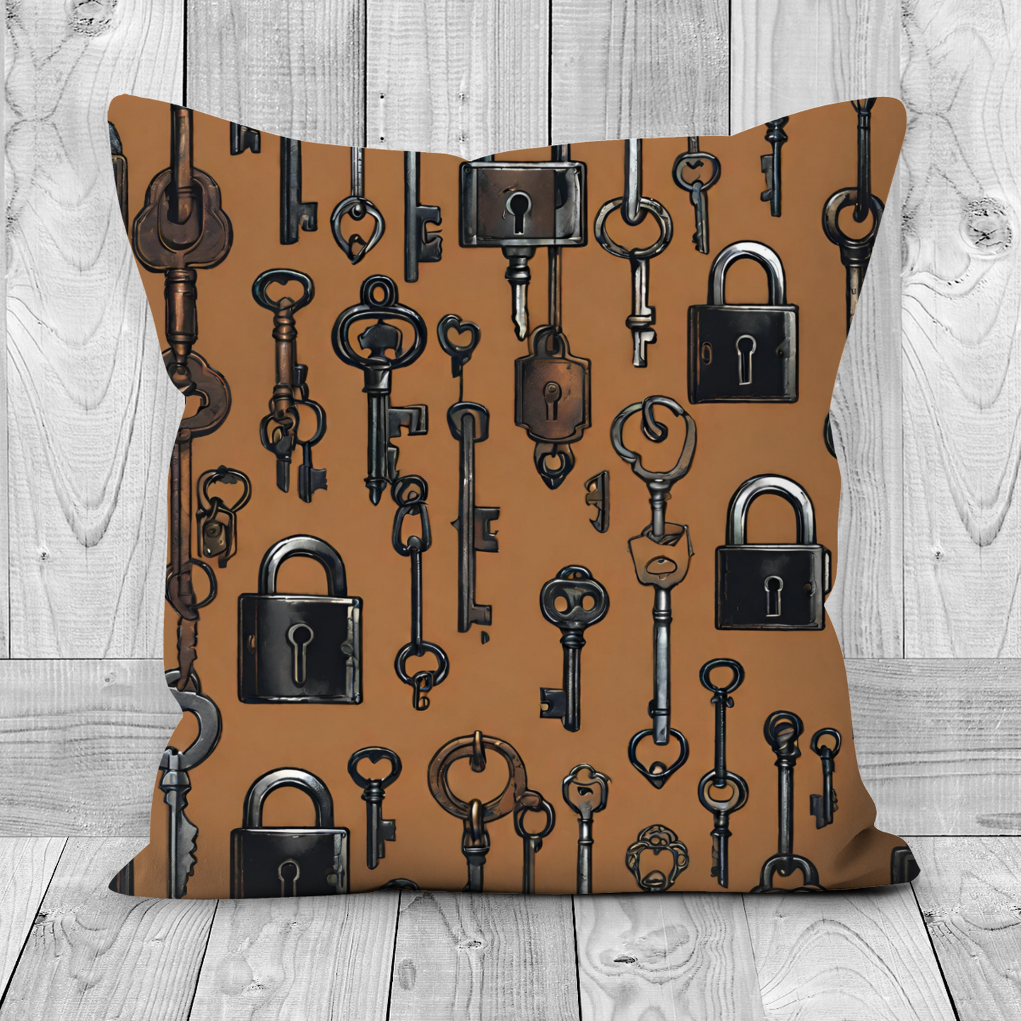 Plump Filled Cushion -Rusty Keys pattern design- size options- Original abstract design