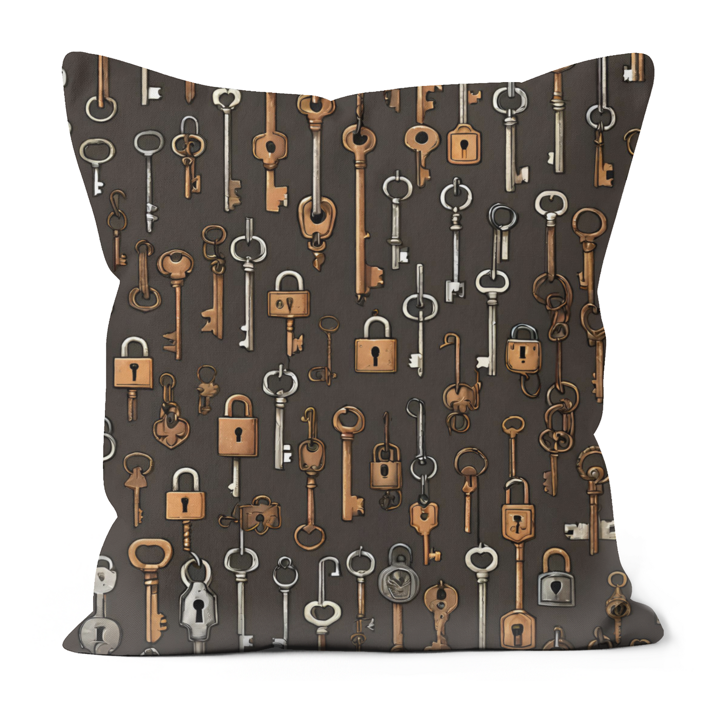 Plump Filled Cushion -Keys & padlocks pattern design- size options- Original abstract design