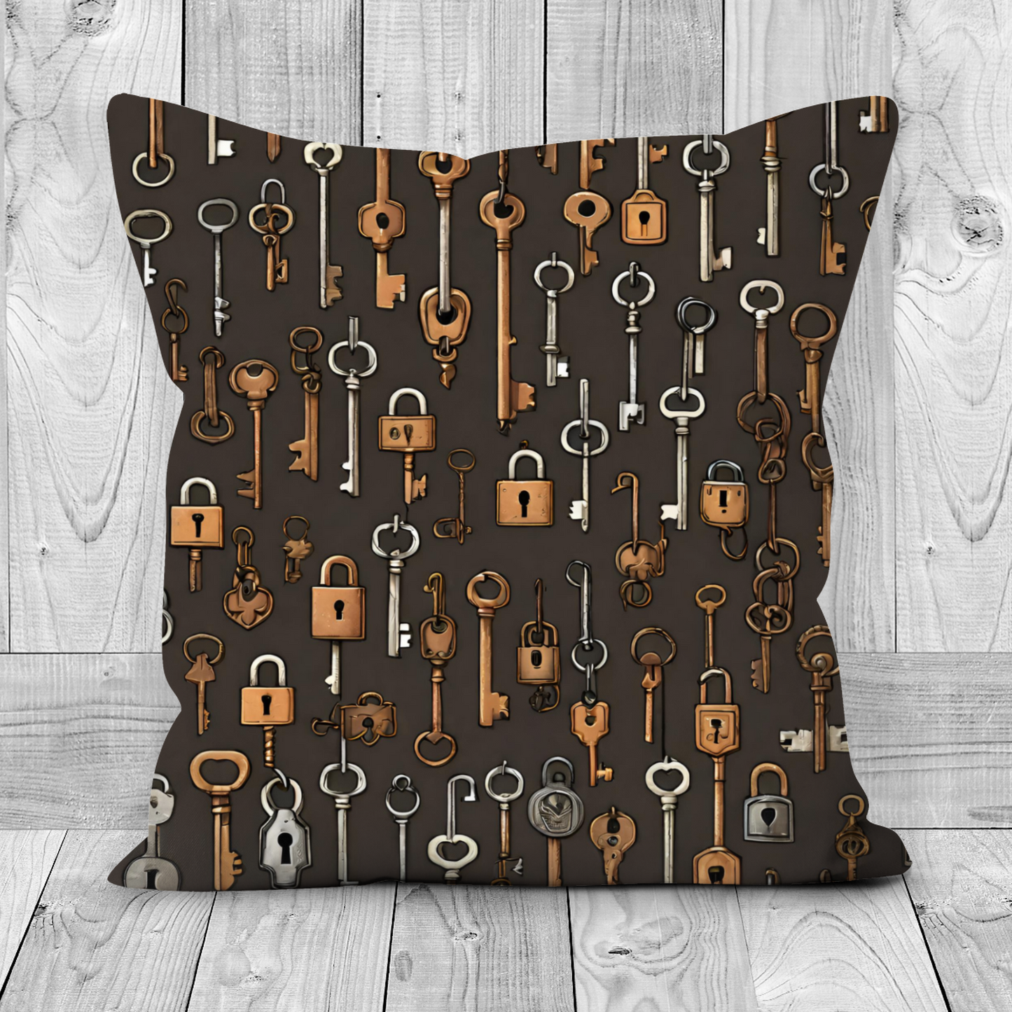 Plump Filled Cushion -Keys & padlocks pattern design- size options- Original abstract design
