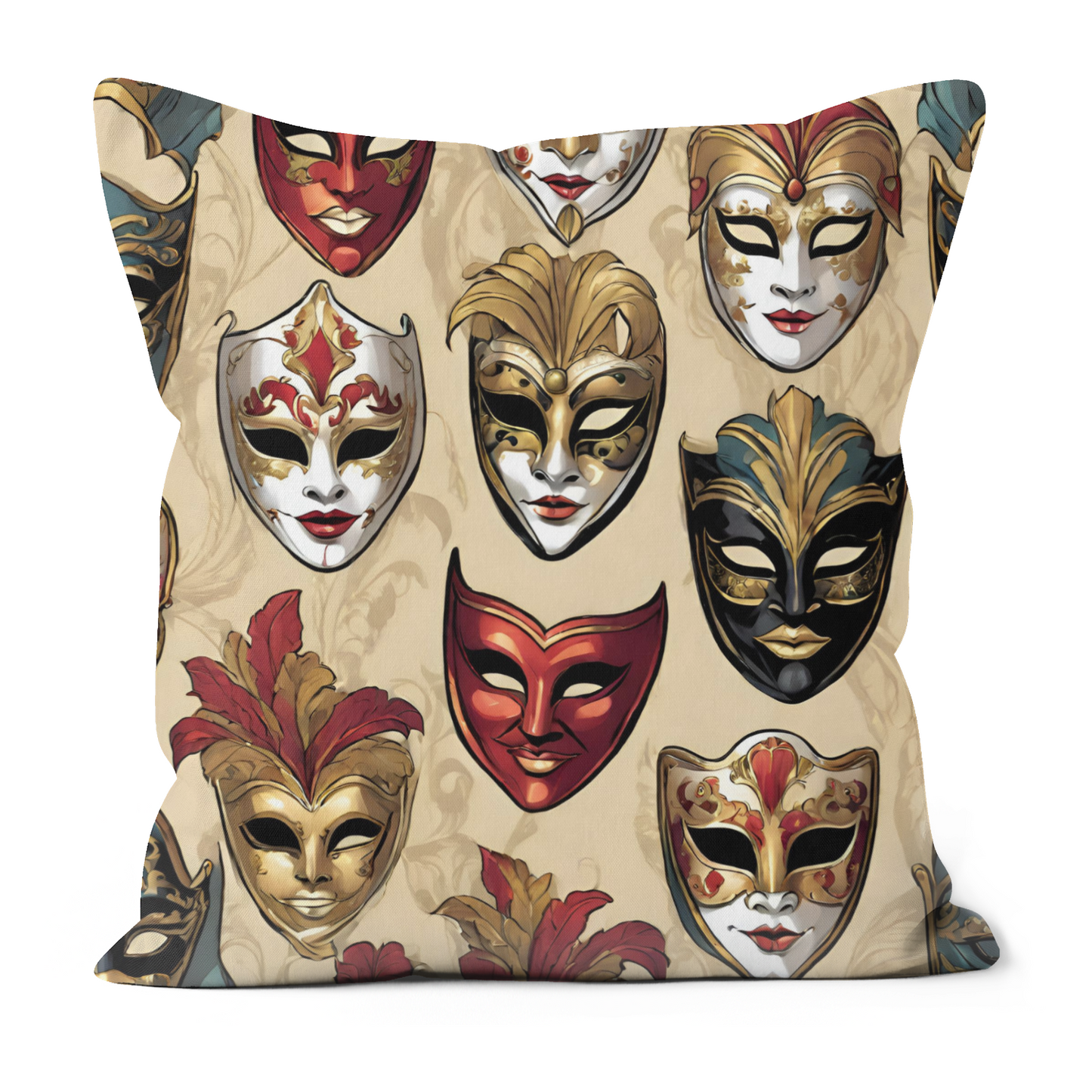 Plump Filled Cushion -Venetian Mask pattern design- size options- Original abstract design