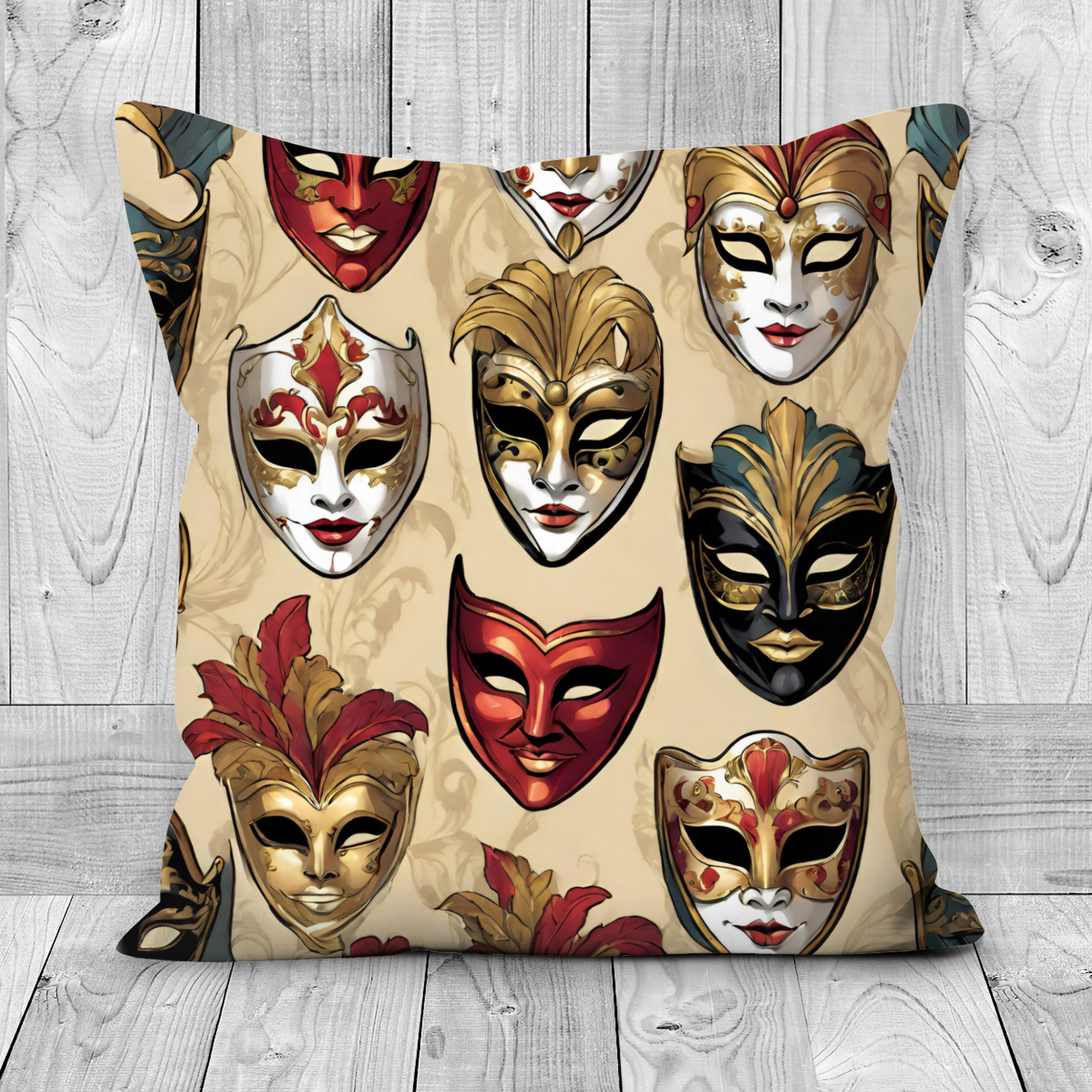 Plump Filled Cushion -Venetian Mask pattern design- size options- Original abstract design