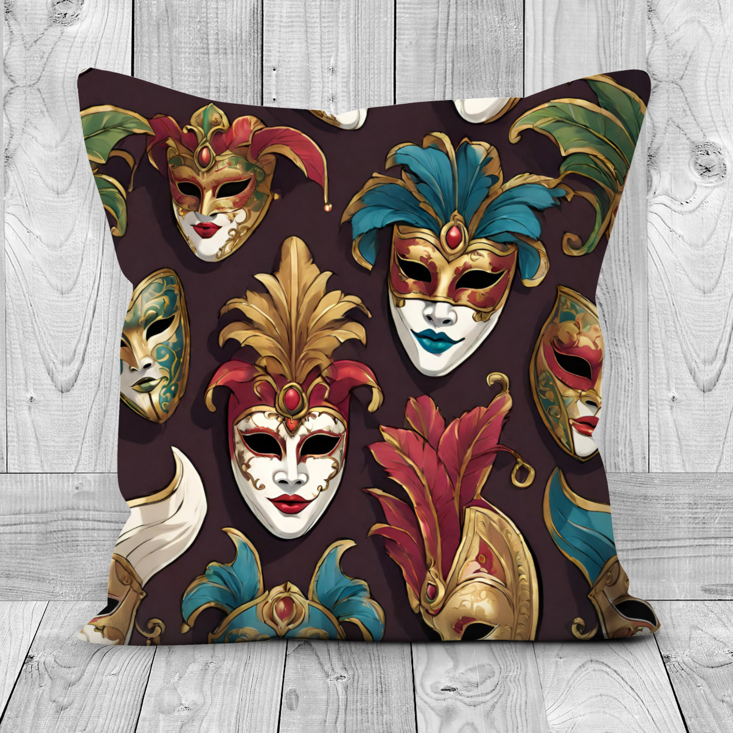 Plump Filled Cushion -Venice Mask pattern design- size options- Original abstract design