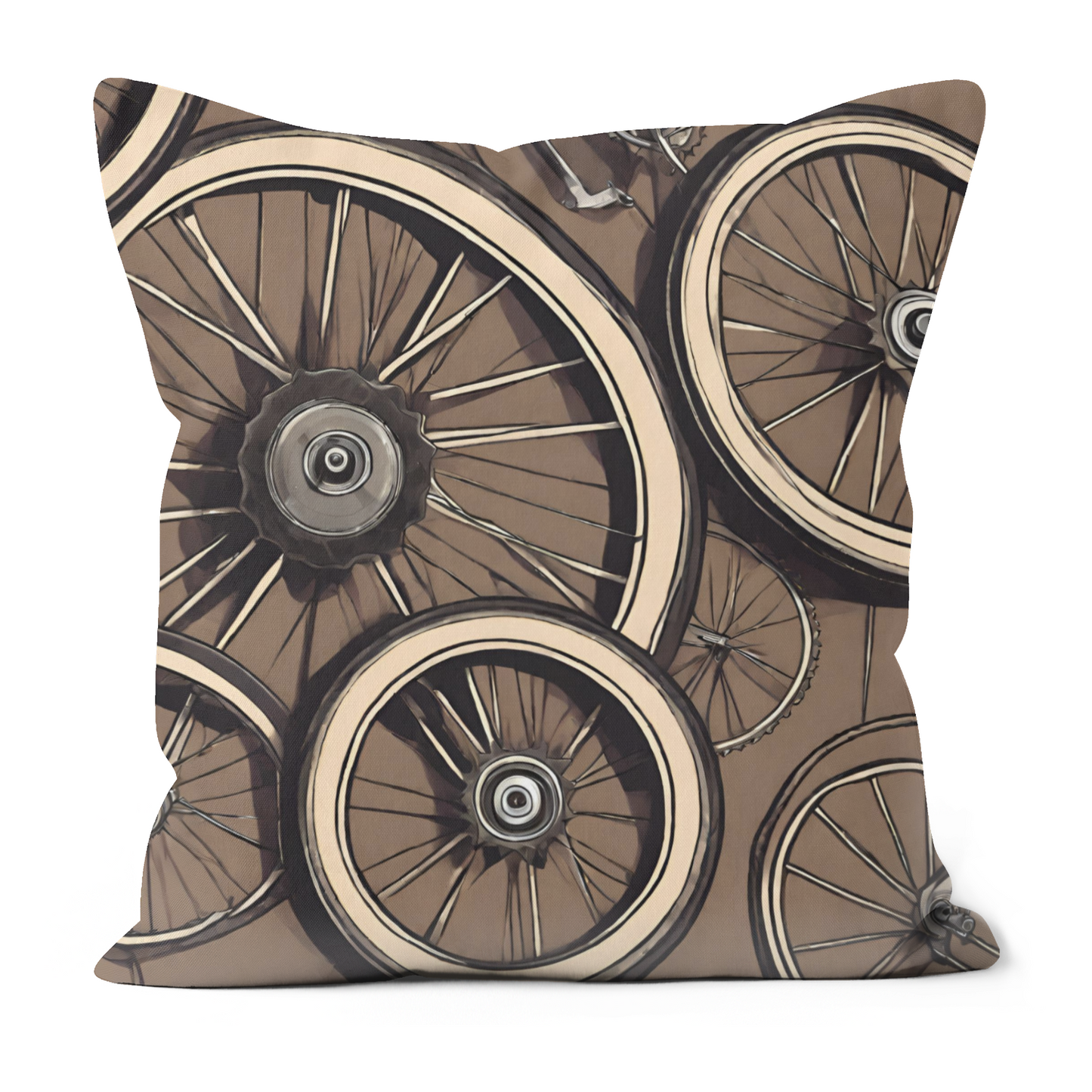Plump Filled Cushion -Bike Wheels pattern design- size options- Original abstract design