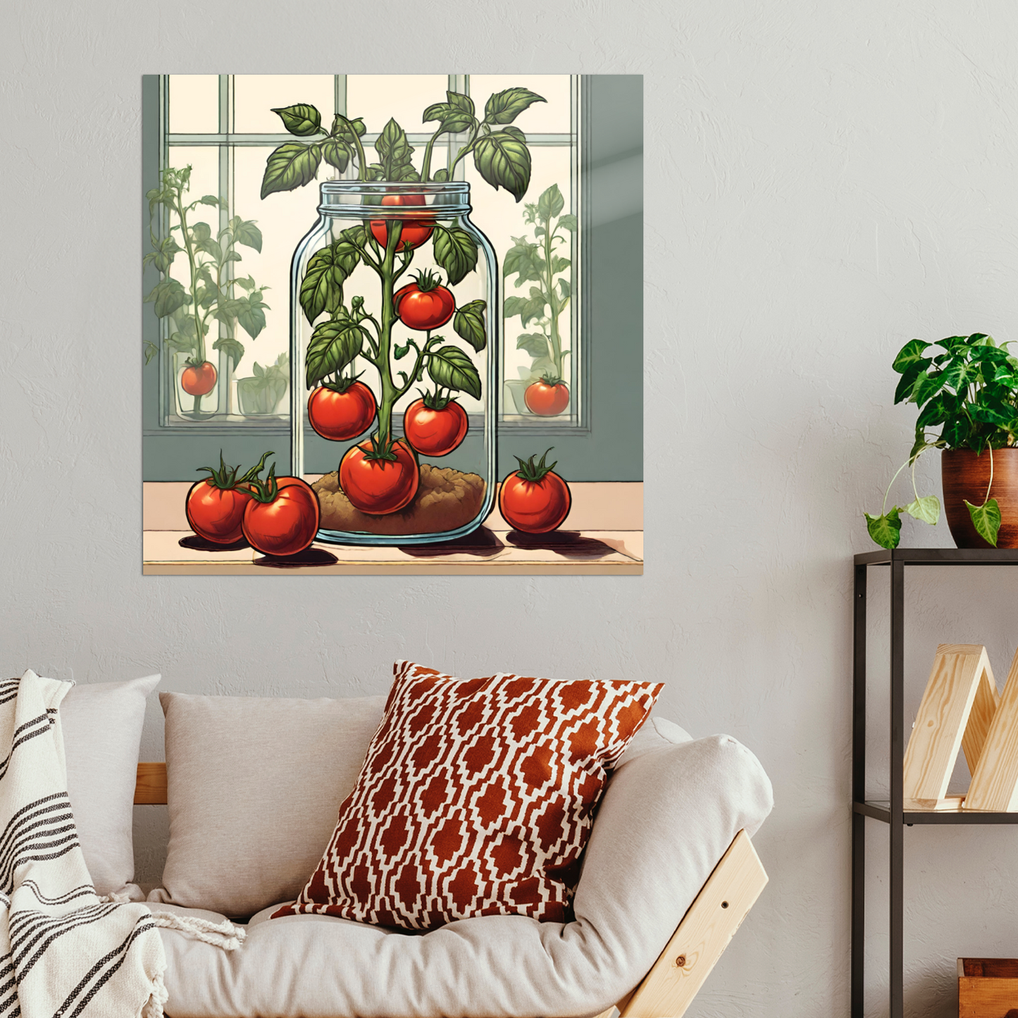 Metal wall art- Glass Collection-Tomato in Jar- Original Abstract print square options